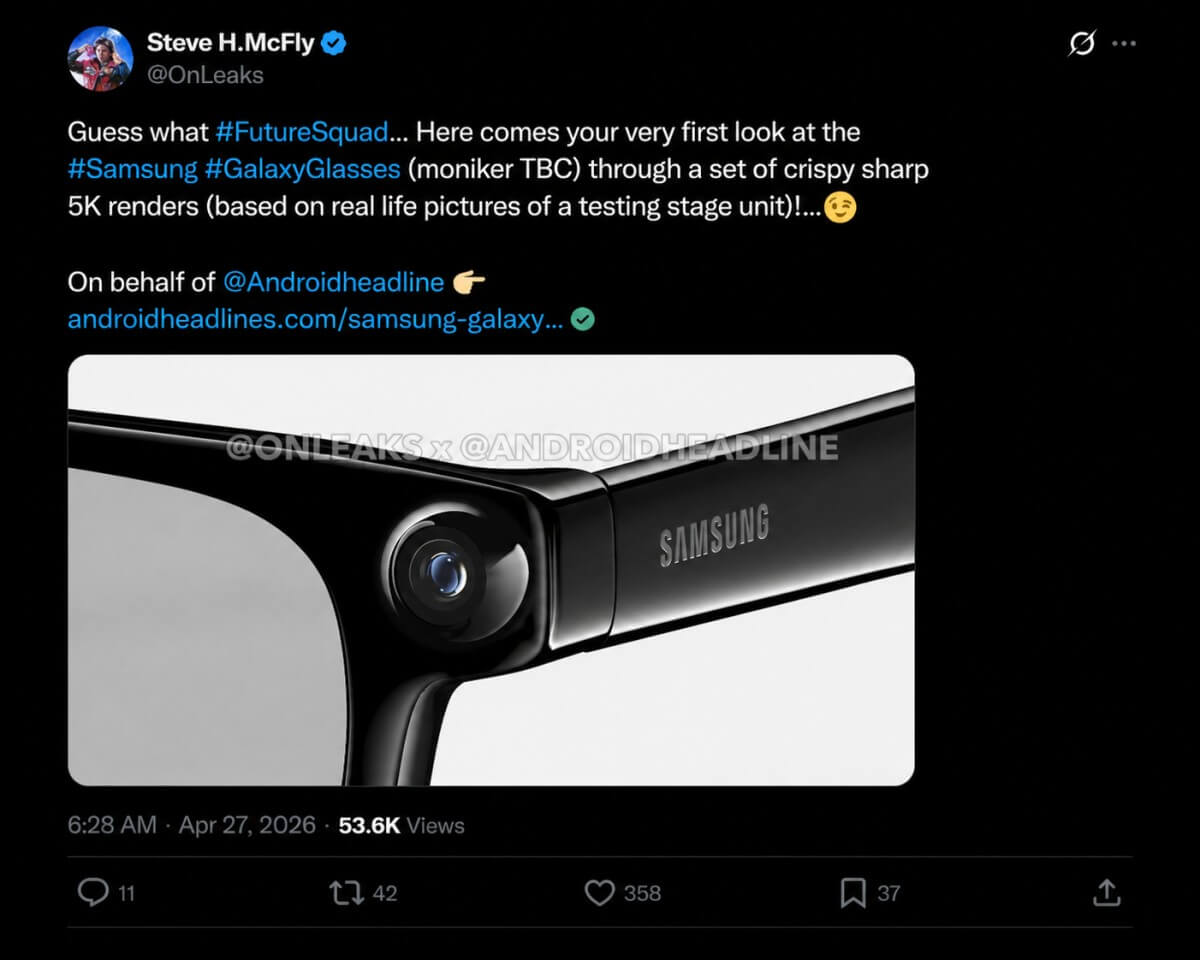 Samsung Galaxy Glasses Looks Sleek in First Leak