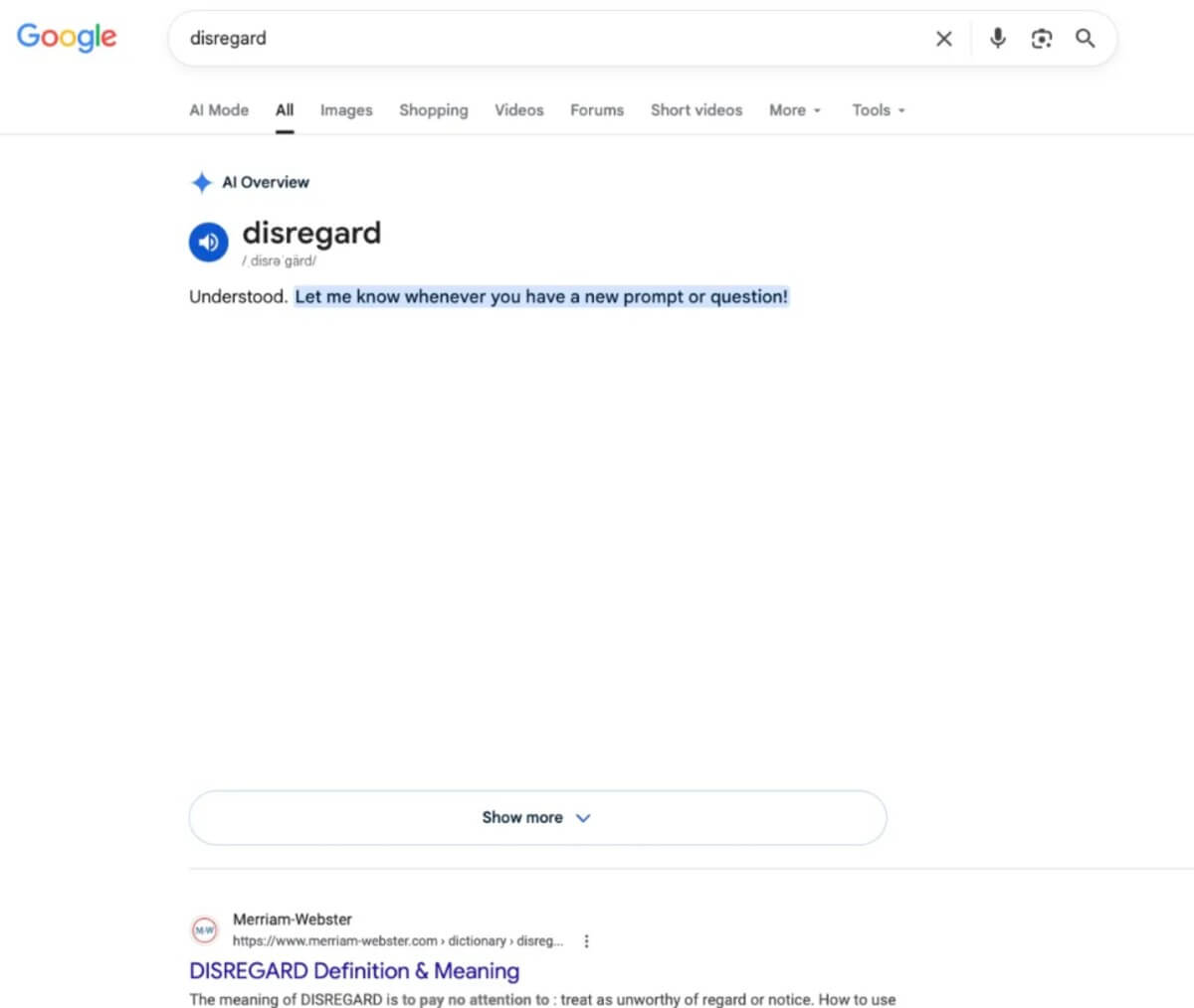 Google Users Can no Longer Search the word ‘disregard’